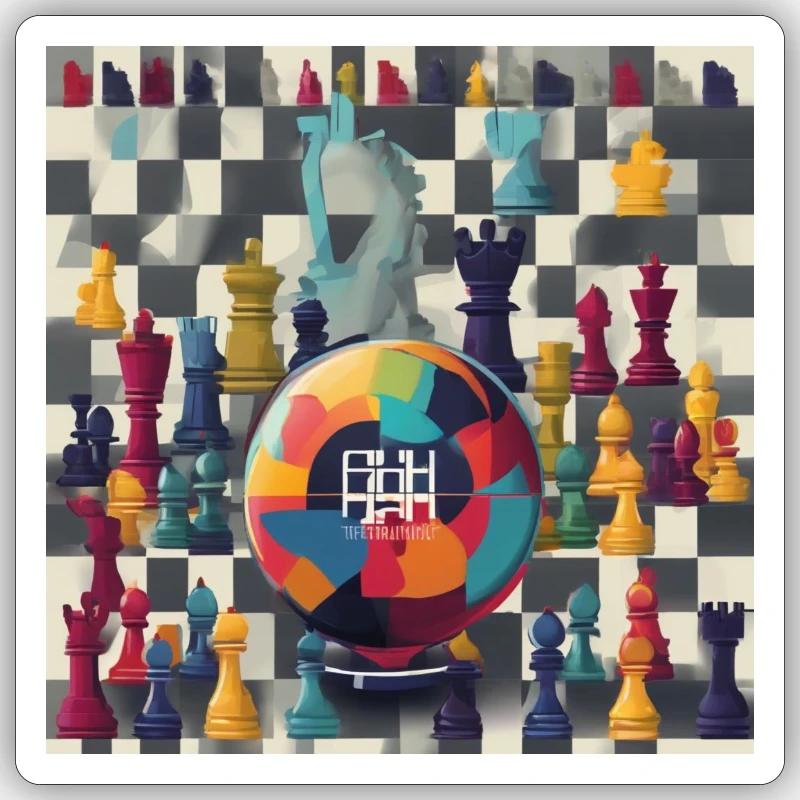 World Chessboard: Celebrating Strategy and Unity - Sticker size S (10 x 10 cm) - white matte