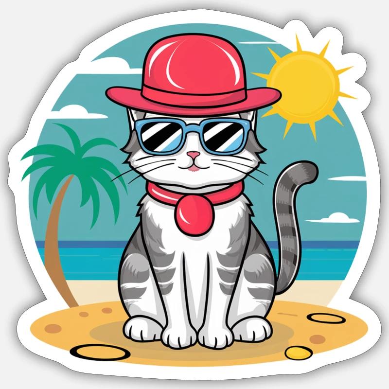 Summer cat - Sticker size S (10 x 10 cm) - white matte