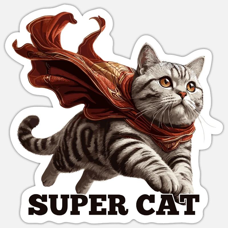 Super Katze Britisch Kurzhaar BKH getigert Sticker Größe S (10 x 10 cm)