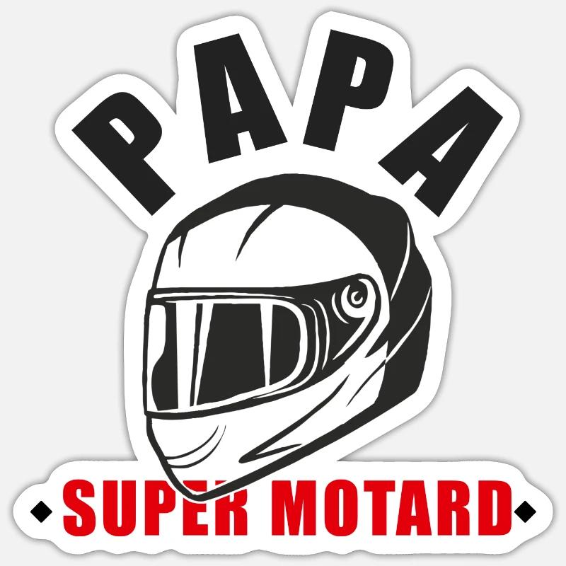 Papa super motard - Sticker taille S (10 x 10 cm) - blanc mat