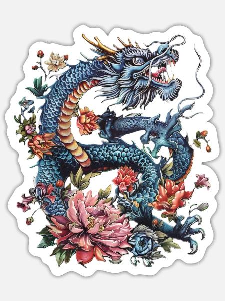 Blauer Drache - Sticker Größe S (10 x 10 cm) - Mattweiß