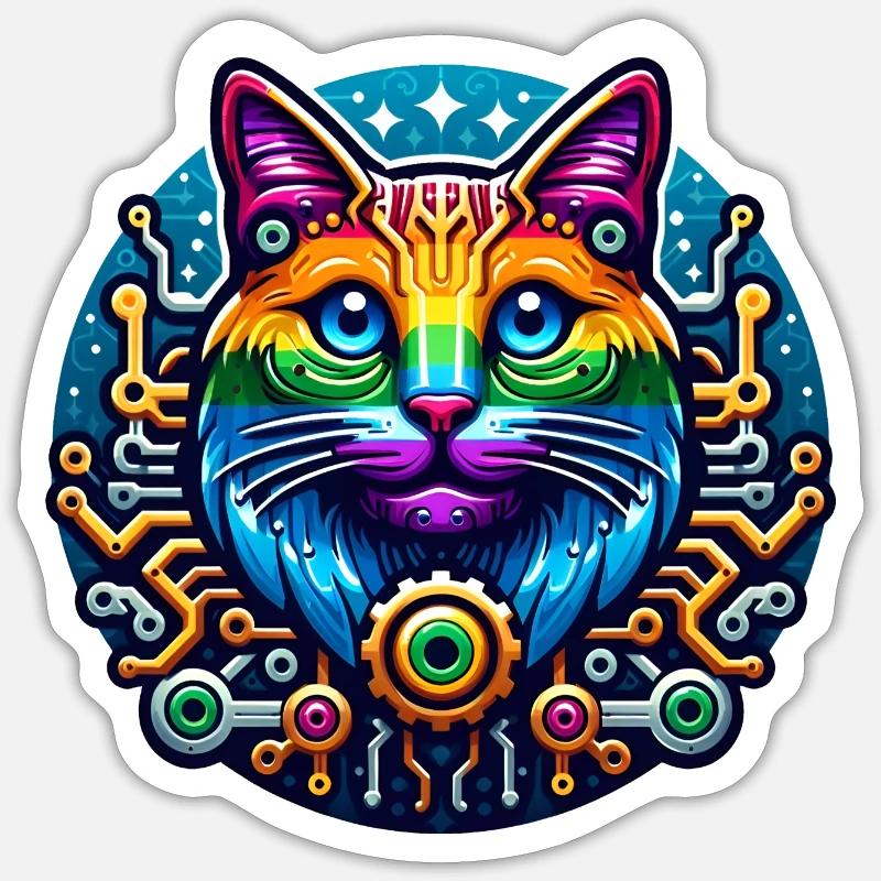 Mechanical Rainbow Cat - Sticker size S (10 x 10 cm) - white matte