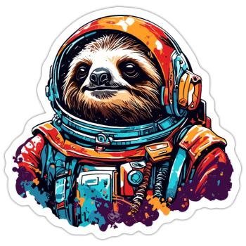 Astronaut / Weltall / Tier / Faultier / Raumschiff - Sticker Größe S (10 x 10 cm) - Mattweiß - Vorne