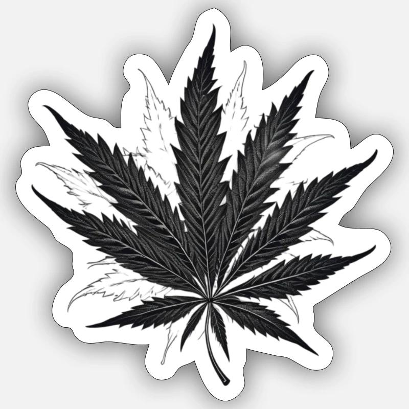 Silhouette monochrome de feuille de chanvre - Sticker taille S (10 x 10 cm) - blanc mat