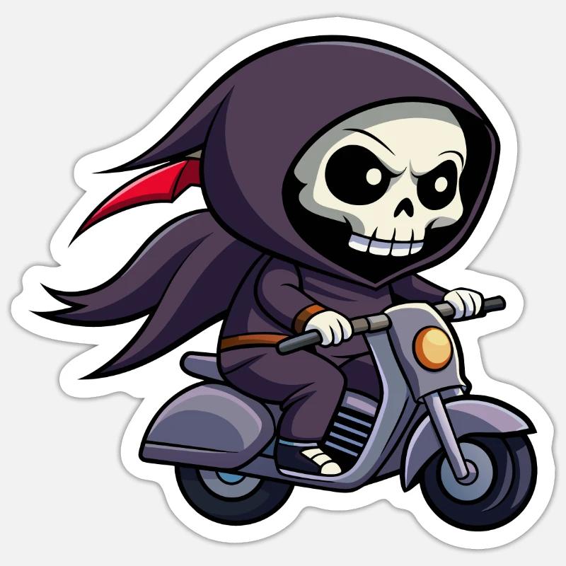 Grim Scooter - Sticker Größe S (10 x 10 cm) - Mattweiß