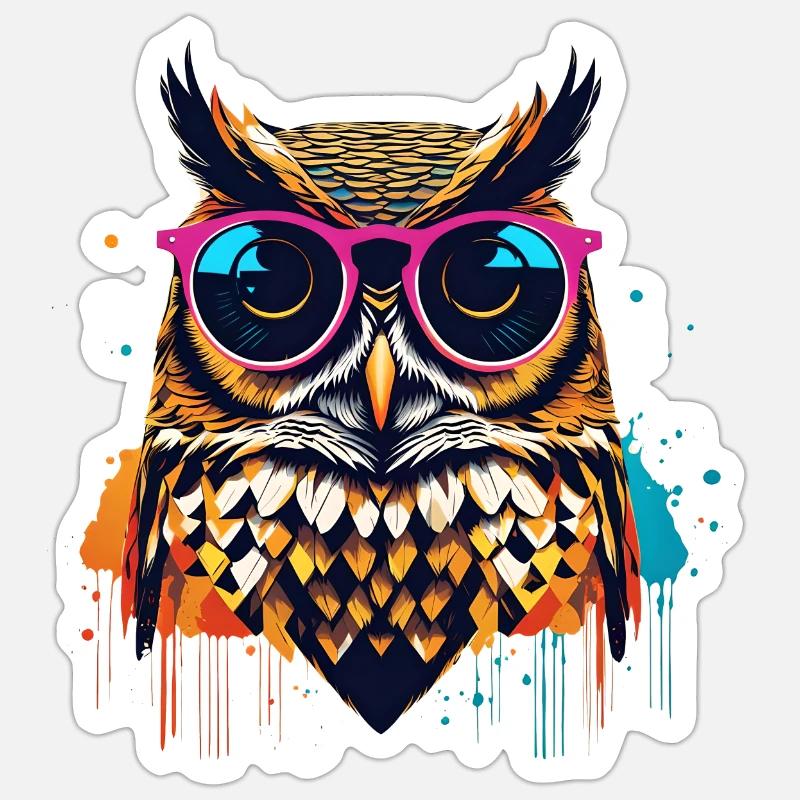 Coole Eule mit Sonnenbrille popart - Sticker Größe S (10 x 10 cm) - Mattweiß