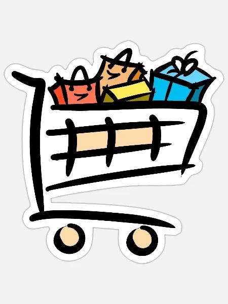 Voller Einkaufswagen Einkaufstaschen Geschenke - Sticker Größe S (10 x 10 cm) - Mattweiß
