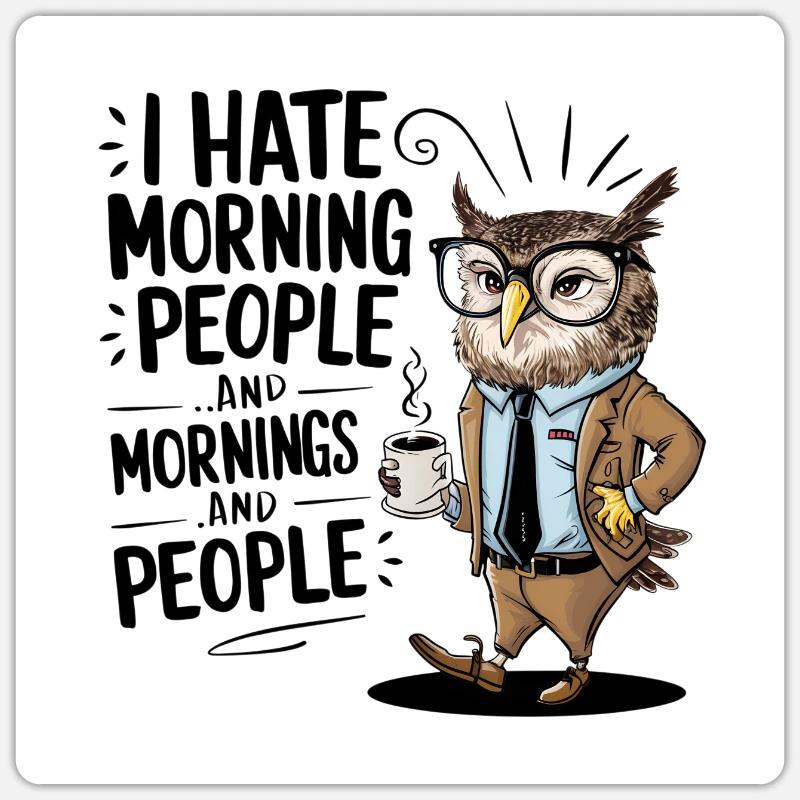 Grumpy owl with funny coffee drinking saying Sticker size S (10 x 10 cm)