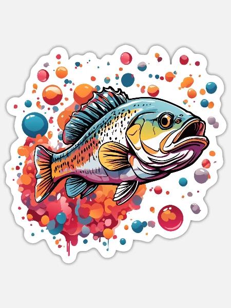 Barsch im bunten Farbkreis mit bunten Luftblasen - Sticker Größe S (10 x 10 cm) - Mattweiß