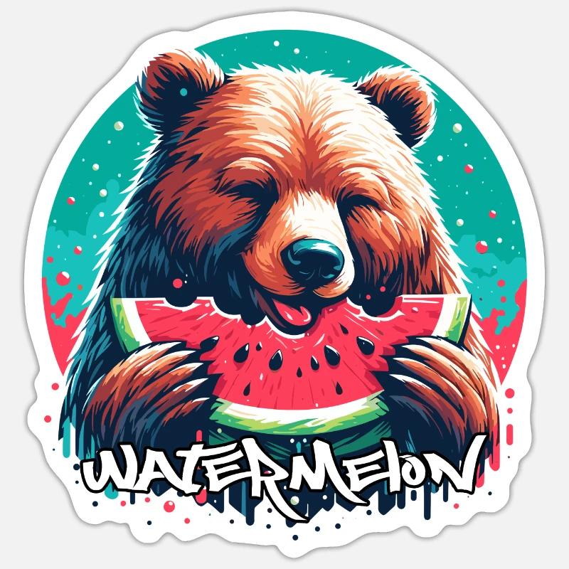 Pastèque ours cadeau délicieux - Sticker taille S (10 x 10 cm) - blanc mat
