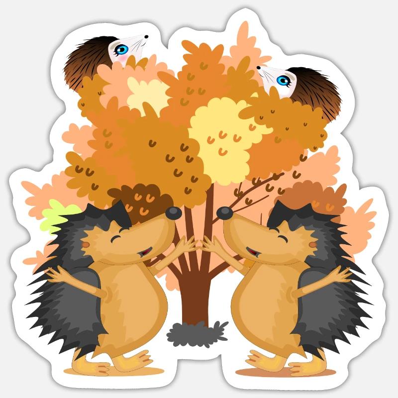 ILLUSTRATIONS D’ANIMAUX HÉRISSON ARBRE D’AUTOMNE Sticker taille S (10 x 10 cm)
