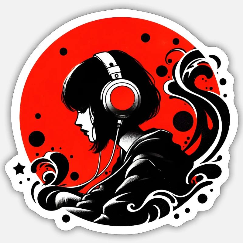 Mädchen mit Kopfhörern - frutiger Metro-Stil Sticker Größe S (10 x 10 cm)