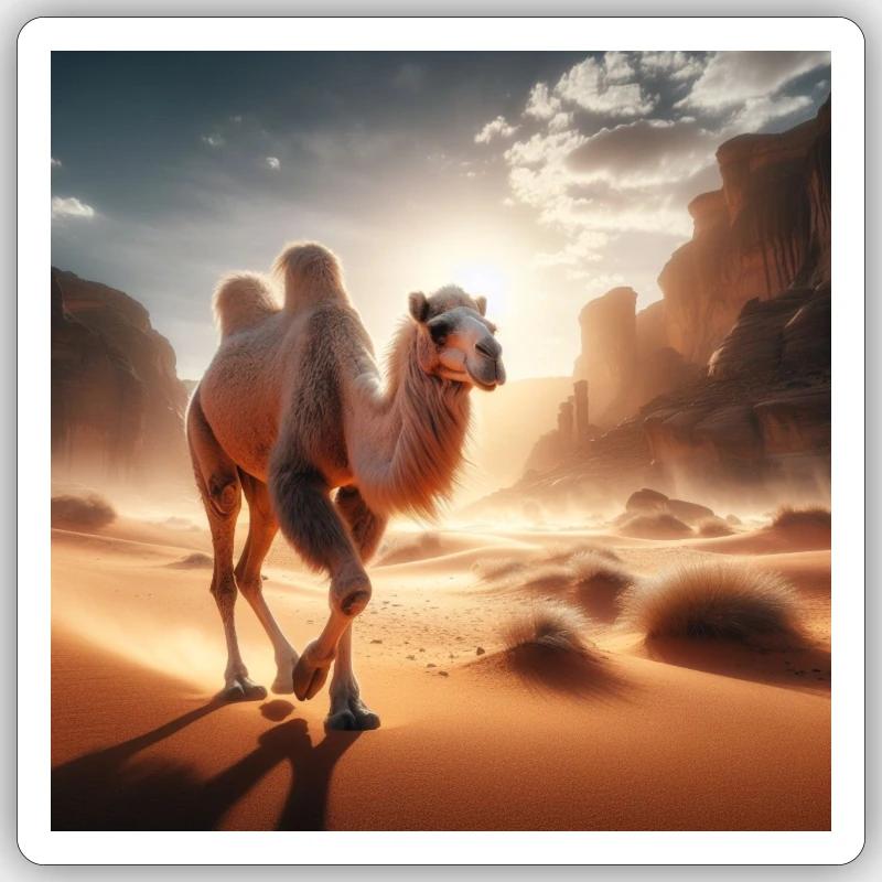 echtes Kamel in der Wüste A4 - Sticker Größe S (10 x 10 cm) - Mattweiß