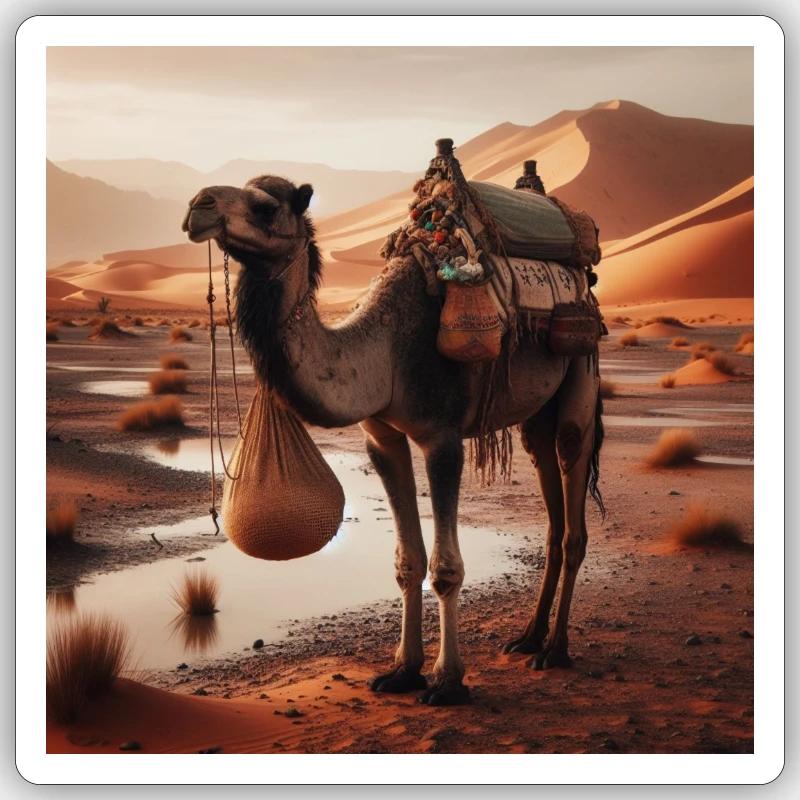 echtes Kamel in der Wüste A7 Sticker Größe S (10 x 10 cm)