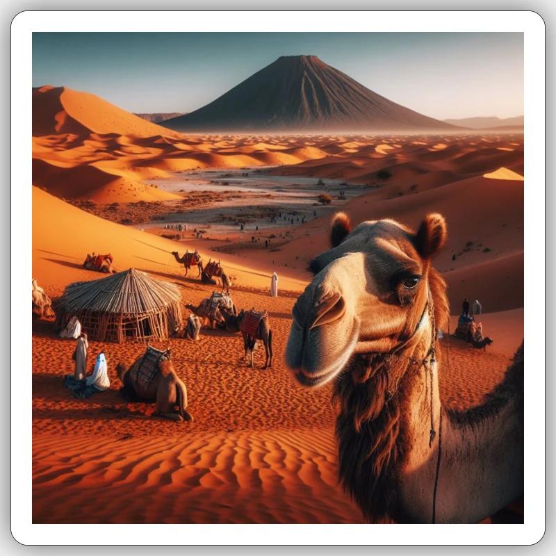 echtes Kamel in der Wüste A8 Sticker Größe S (10 x 10 cm)