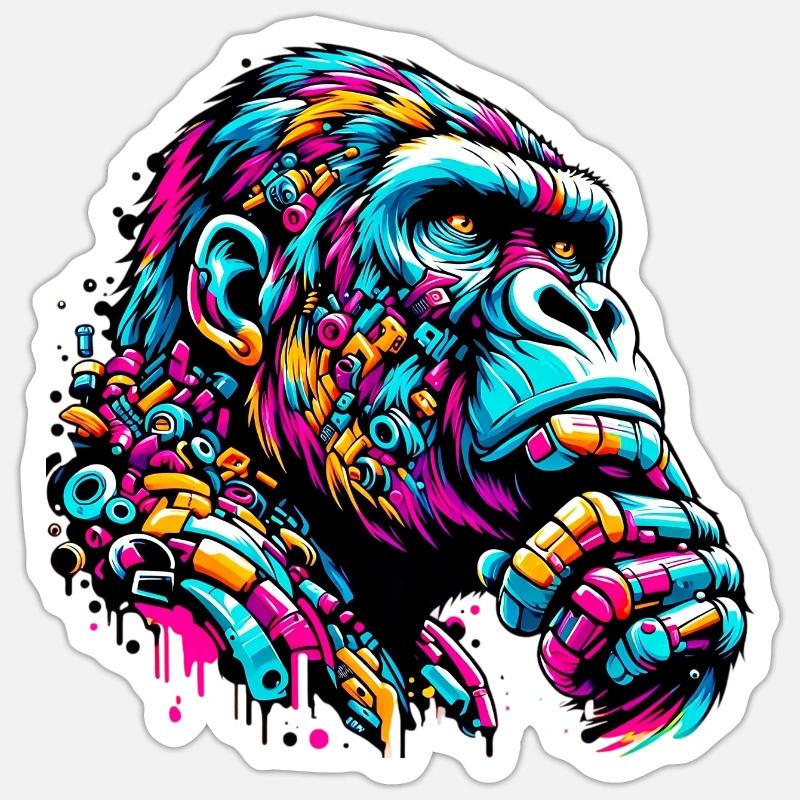 Gorilla - Sticker Größe S (10 x 10 cm) - Mattweiß