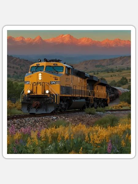 Diesellokomotive mit Anhängern - Sticker Größe S (10 x 10 cm) - Mattweiß