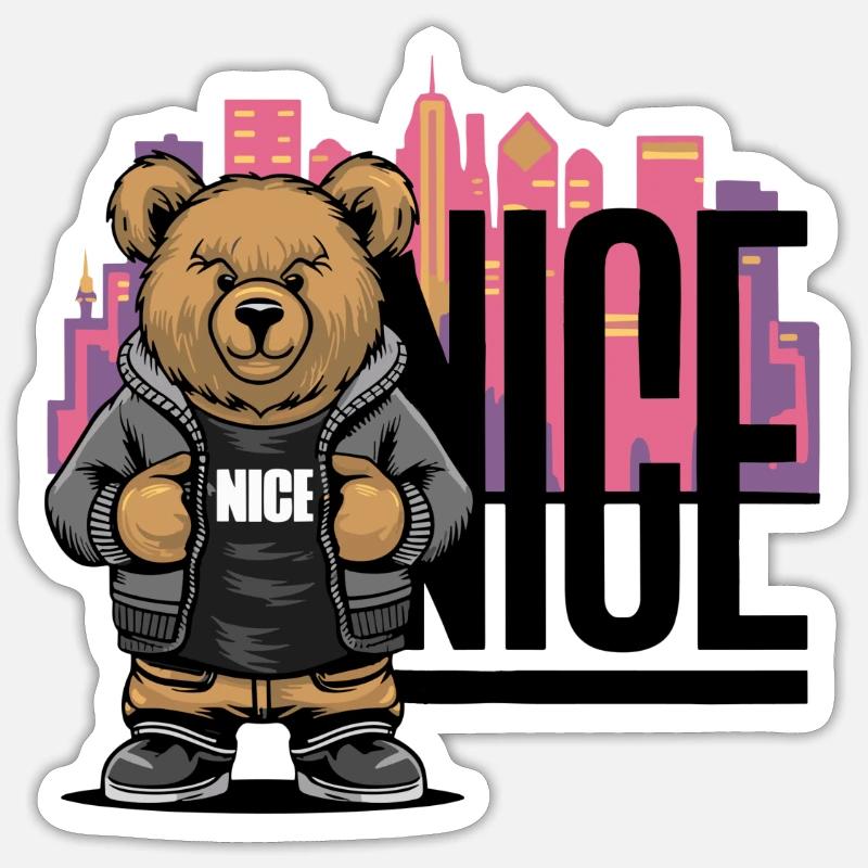 Cool « Nice » Teddy - Sticker taille S (10 x 10 cm) - blanc mat