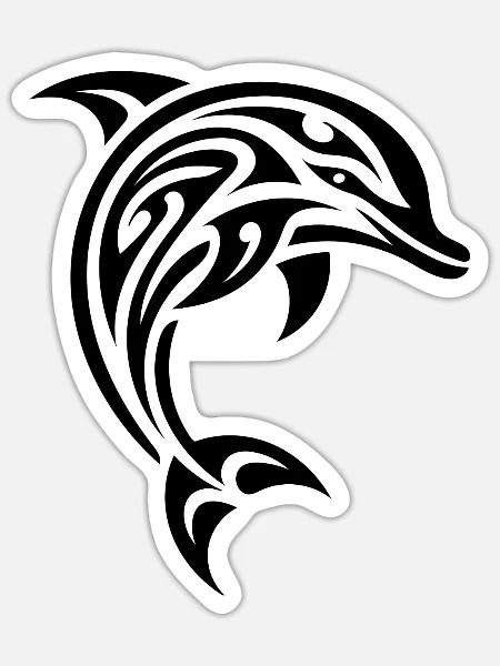 Eleganter Springender Tattoo Tümmler - Sticker Größe S (10 x 10 cm) - Mattweiß