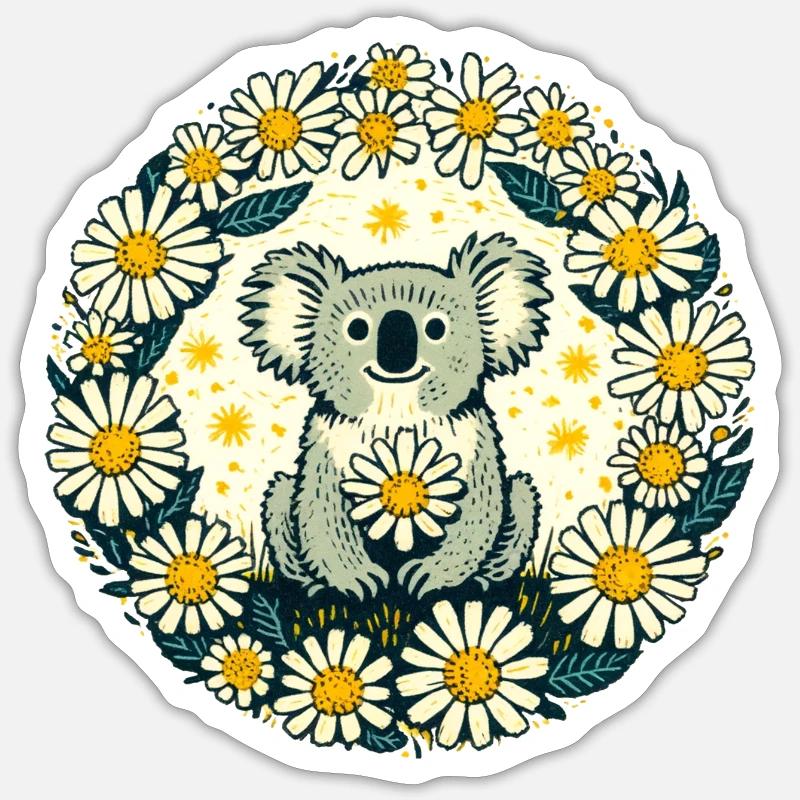 Koala Bear and Daisies - Sticker size S (10 x 10 cm) - white matte