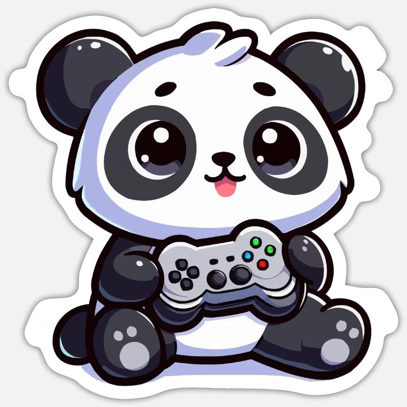 Cute Panda with Controller Sticker size S (10 x 10 cm)