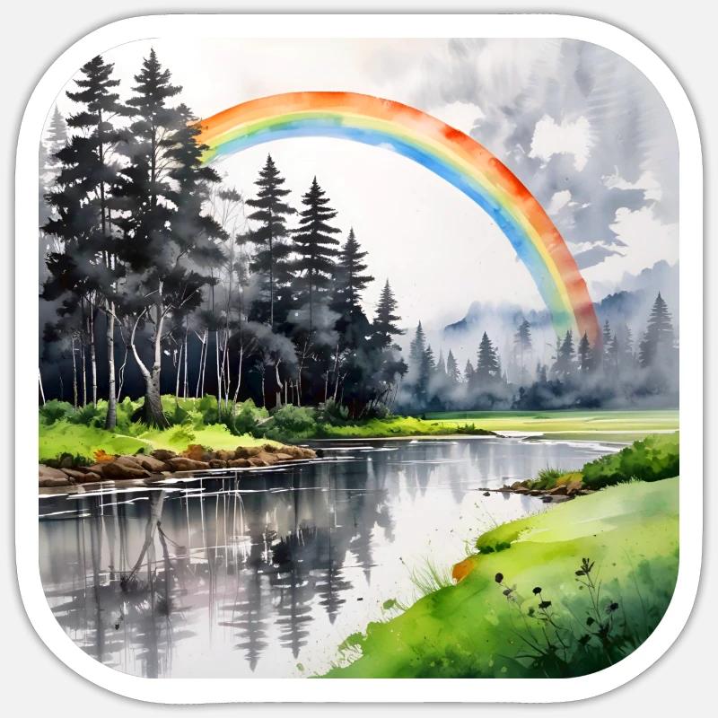 Landschaft mit Regenbogen - Sticker Größe S (10 x 10 cm) - Mattweiß