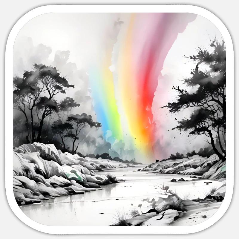 Landschaft mit Regenbogen Sticker Größe S (10 x 10 cm)