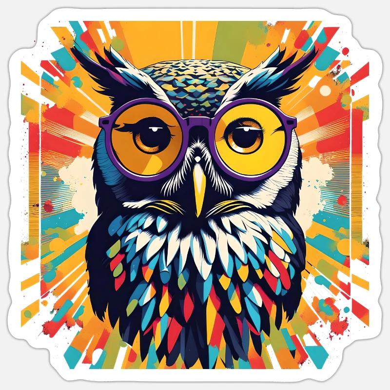 Popart Eule - Sticker Größe S (10 x 10 cm) - Mattweiß