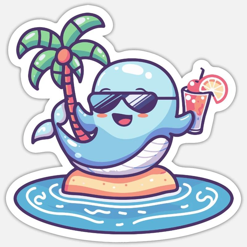 Whale Summer Vacation - Sticker size S (10 x 10 cm) - white matte