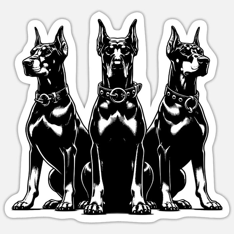 Drei wachsame Dobermänner Hunde - Sticker Größe S (10 x 10 cm) - Mattweiß