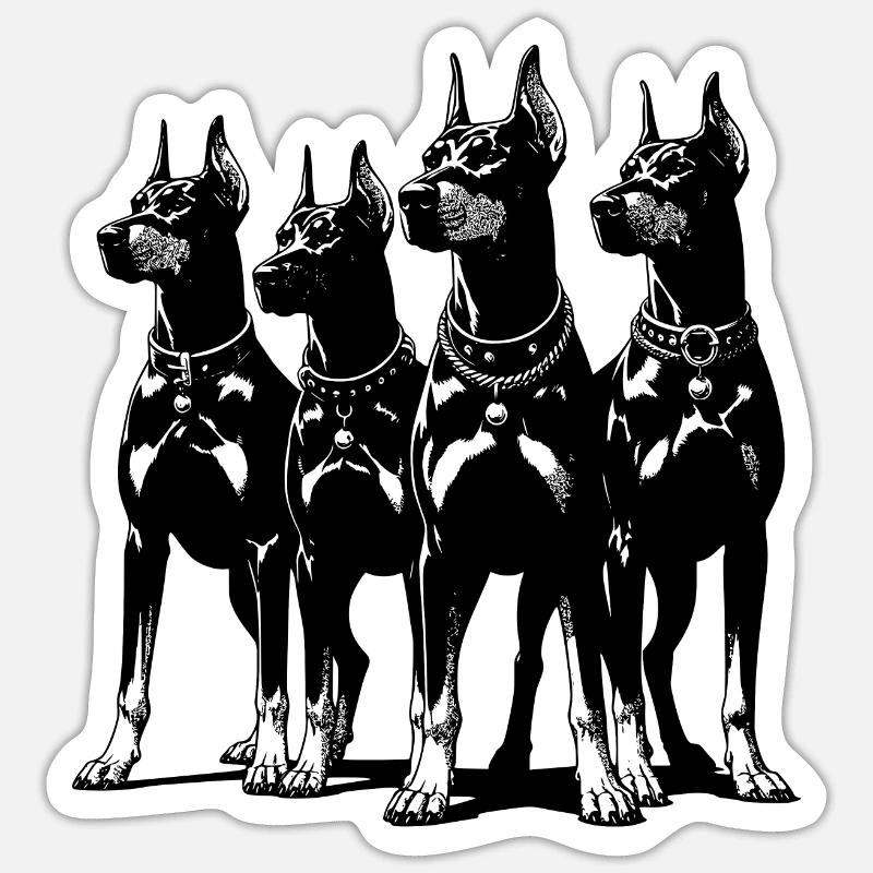 Vier schlaue wachsame Dobermänner Hunde - Sticker Größe S (10 x 10 cm) - Mattweiß