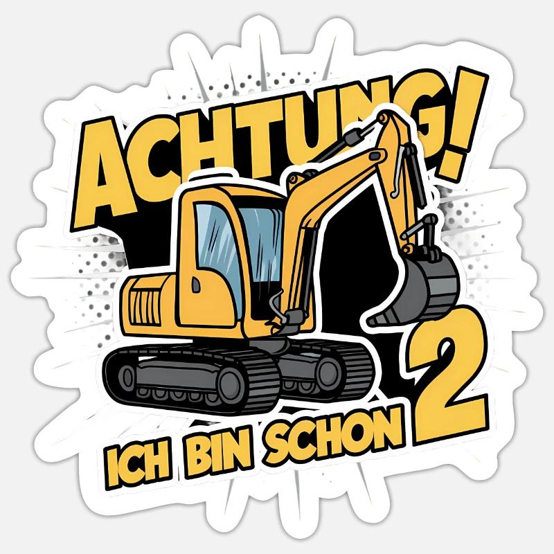 Ich bin schon 2 - Bagger - Sticker Größe S (10 x 10 cm) - Mattweiß
