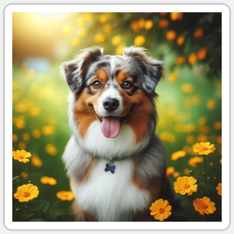 Australischer Schäferhund - Sticker Größe S (10 x 10 cm) - Mattweiß