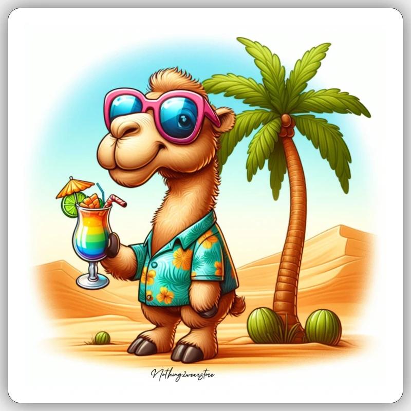 Kamel im Urlaub - Sticker Größe S (10 x 10 cm) - Mattweiß