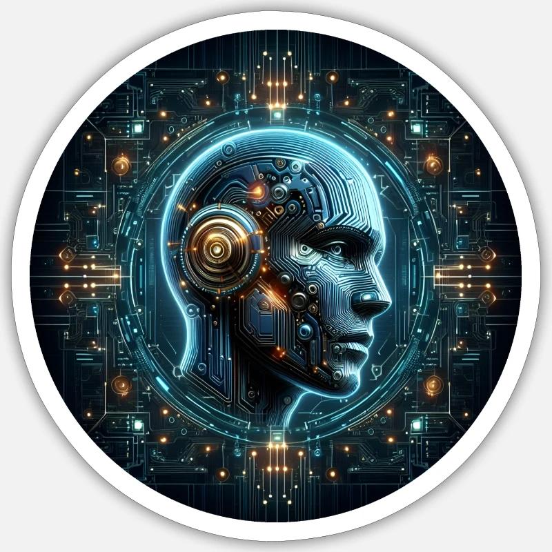 Künstliche Intelligenz Cyber Kopf Tech Sticker Größe S (10 x 10 cm)