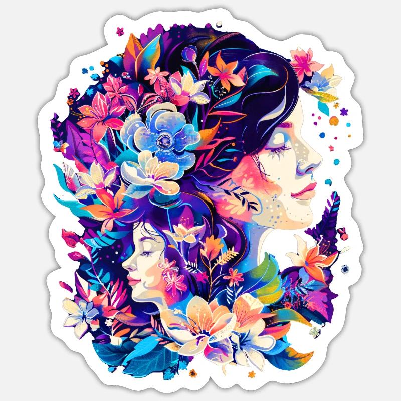 Mutter und Tochter - Sticker Größe S (10 x 10 cm) - Mattweiß