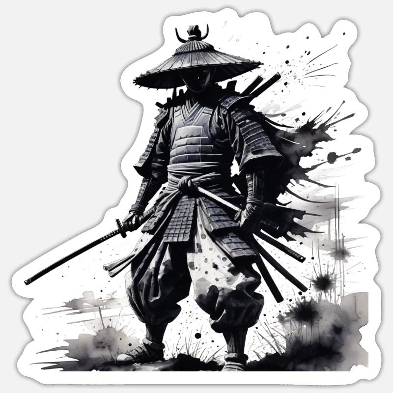 Samurai Splash Wasserfarbe - Sticker Größe S (10 x 10 cm) - Mattweiß