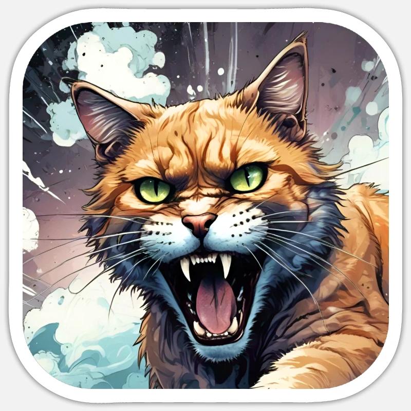 Wilde Katze - Sticker Größe S (10 x 10 cm) - Mattweiß