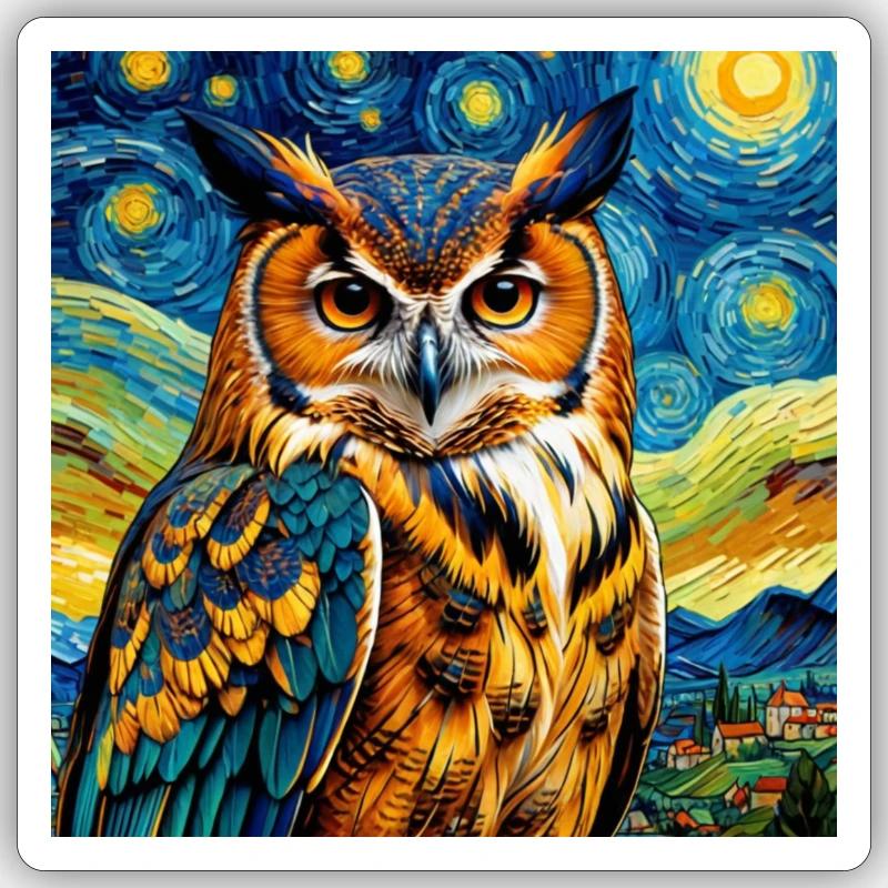 Schöne Eule bei Nacht. Impressionistisches Eulendesign Sticker Größe S (10 x 10 cm)