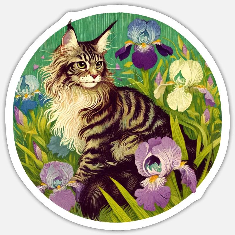 Chat tigré brun Iris - Sticker taille S (10 x 10 cm) - blanc mat