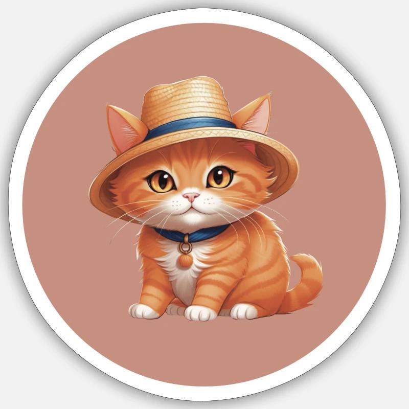 Katze mit Strohhut - Sticker Größe S (10 x 10 cm) - Mattweiß