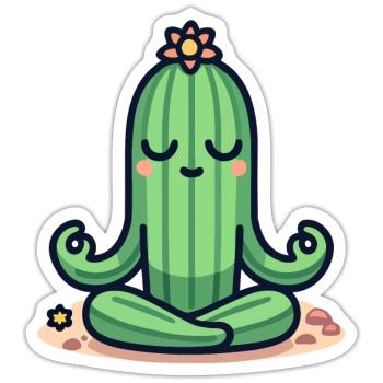 Zen-Kaktus - Friedliche Pflanzenpose - Sticker Größe S (10 x 10 cm) - Mattweiß - Vorne