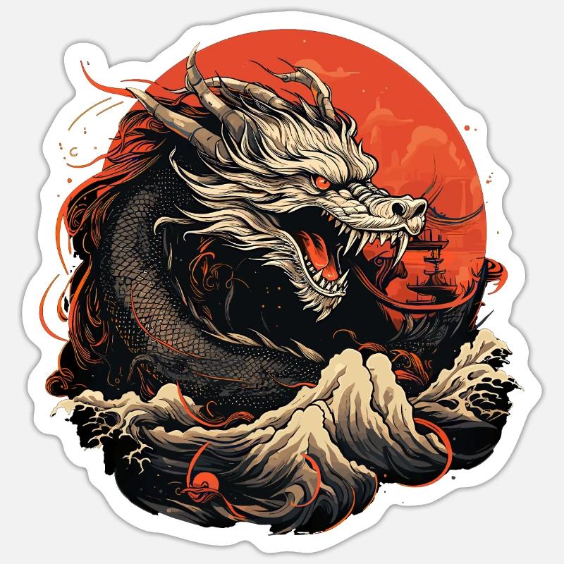 Dieu Dragon de l’Eau - Sticker taille S (10 x 10 cm) - blanc mat
