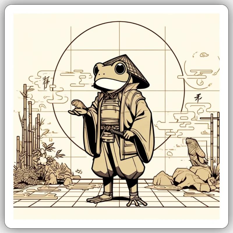 Samurai Frog Sticker size S (10 x 10 cm)