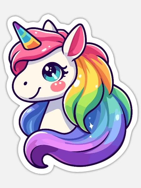 Radiant Rainbow Unicorn: Die mythische Stute - Sticker Größe S (10 x 10 cm) - Mattweiß