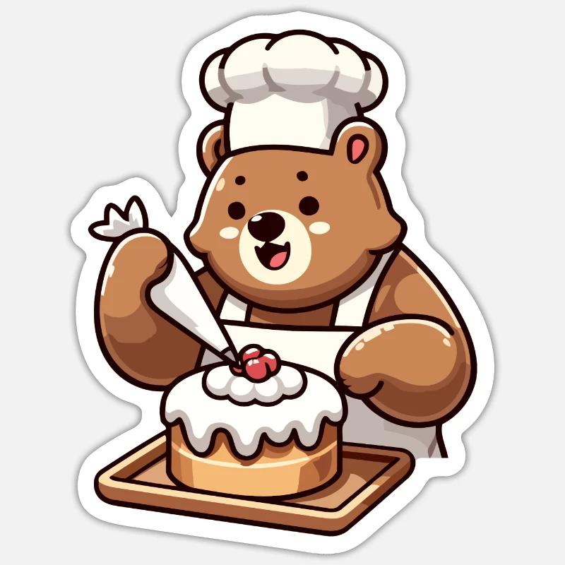 Baker Bear: Der Kuchenbeschwörer - Sticker Größe S (10 x 10 cm) - Mattweiß