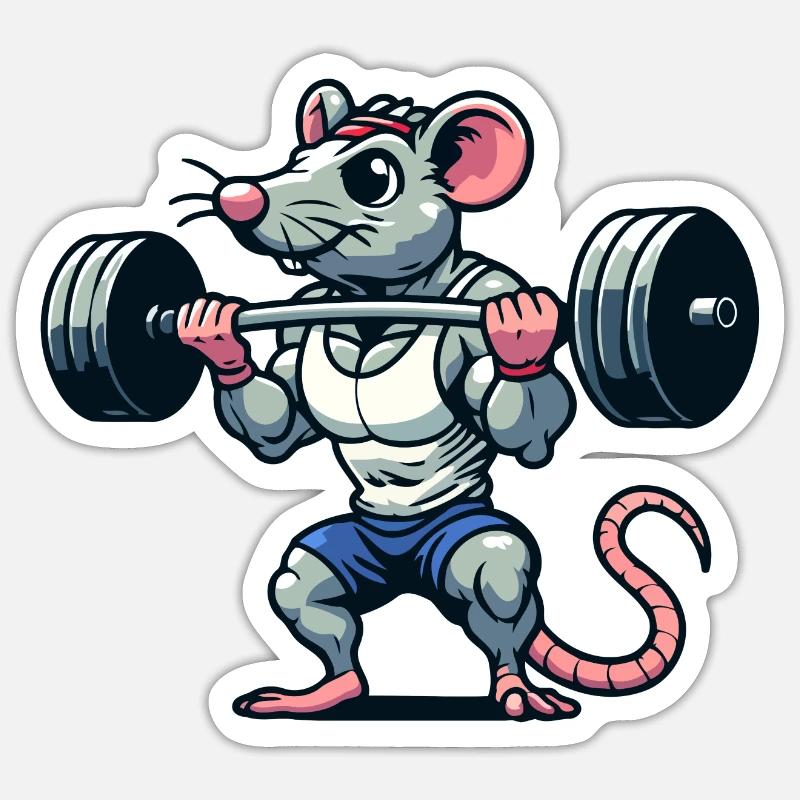 Mighty Mouse Lifter: Der Workout-Krieger - Sticker Größe S (10 x 10 cm) - Mattweiß