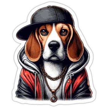 Beagle Gangsta Hund Cappy Geschenk - Sticker Größe S (10 x 10 cm) - Mattweiß - Vorne
