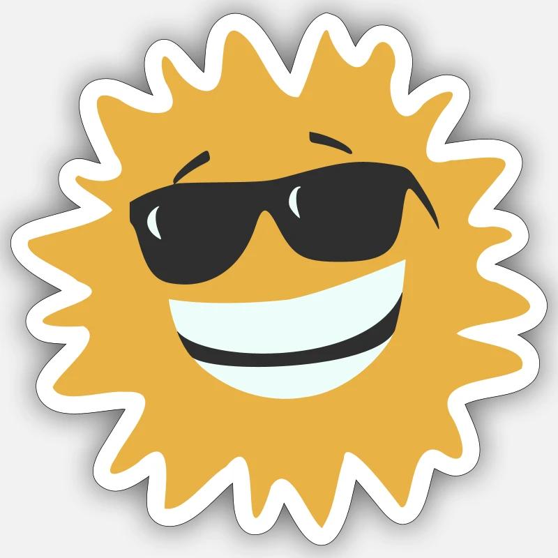 Sonne mit Brille - Sticker Größe S (10 x 10 cm) - Mattweiß