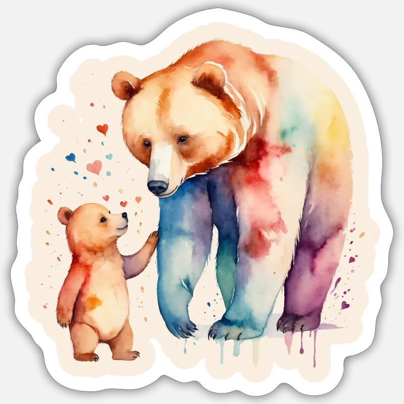 Eltern Kind Bär - Sticker Größe S (10 x 10 cm) - Mattweiß